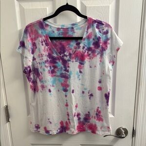 Women's TAHARI Tie Dye Tee TShirt Short Sleeve Vibrant Purple/Pink/Blue/White XL